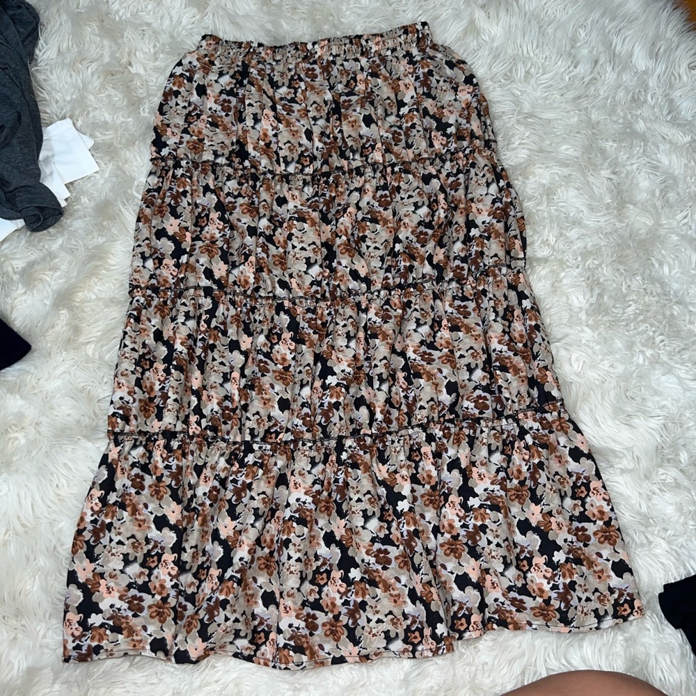 Floral Midi Skirt Brown and Beige Size Small by Udel NY